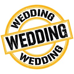 WEDDING text on yellow-black round stamp sign