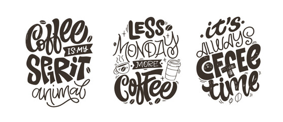 Funny hand drawn doodle lettering postcard set about coffee. Coffee is always a good idea.