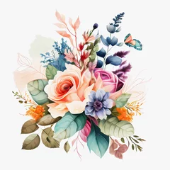 Draagtas Watercolor floral bouquet on white background. Generative ai. © PicItUp