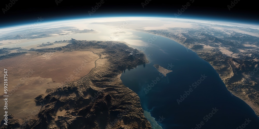 Poster View of the planet earth from space.Aerial view. Panoramic shot. Generative AI