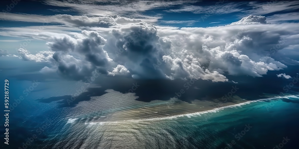 Aufkleber top view of a beautiful tropical beach with sea waves.aerial view. panoramic shot. generative ai