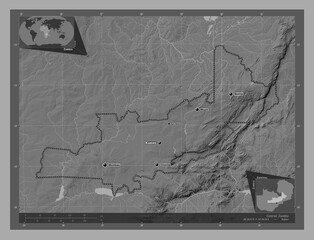 Central, Zambia. Bilevel. Labelled points of cities © Yarr65