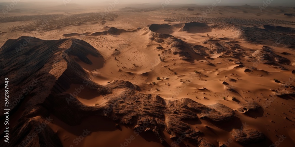 Aufkleber View from the height of the desert in sunny. Aerial view. Panoramic shot. Generative AI