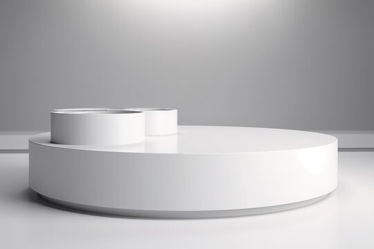 Cosmetic matte podium product minimal scene with platform grey background 3d render. Display stand for pastel white color mock up. stand to show beauty  backdrop on pedestal. Generative AI