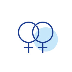 Same sex lesbian romantic relationship, marriage. Two female symbols circles with cross intertwined. Pixel perfect icon