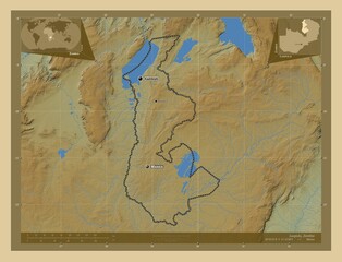 Luapula, Zambia. Physical. Labelled points of cities