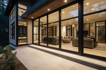Contemporary Slim Frame Black Aluminum Windows and Doors on Modern home, Generated by AI