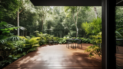 beautiful wooden terrace surrounded by greenery 3