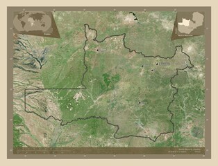 North-Western, Zambia. High-res satellite. Labelled points of cities