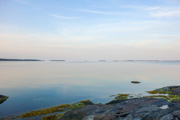 Summer night at 4 a.m. on a rugged yet beautiful island in archipelago in Finland