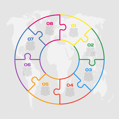 Diagram infographic for 8 steps, circle puzzle