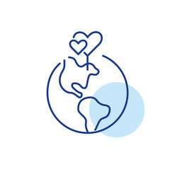 Two hearts intertwined. Map pointer on Earth. Finding match on global level. Pixel perfect, editable stroke icon