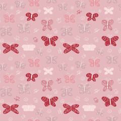 Seamless pattern with funny butterflies, vector pattern for baby textile, wrapping paper and scrapbooking