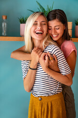 Portrait of happy young women, friends having fun together. People happiness concept.