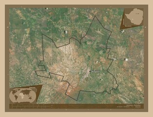 Bulawayo, Zimbabwe. Low-res satellite. Labelled points of cities