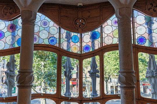 Barcelona, Spain - august 2022: Interior of Famous Casa Batllo in Barcelona - Detail of the Stained Glass Windows, Spain