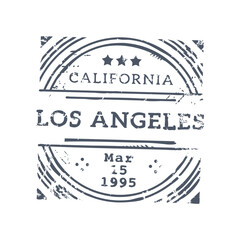 Los Angeles California postage and postal rubber stamp. Vector round seal with stars, american post delivery emblem. International mail control sign