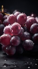 Fresh bunch of Grapes seamless background, adorned with glistening droplets of water