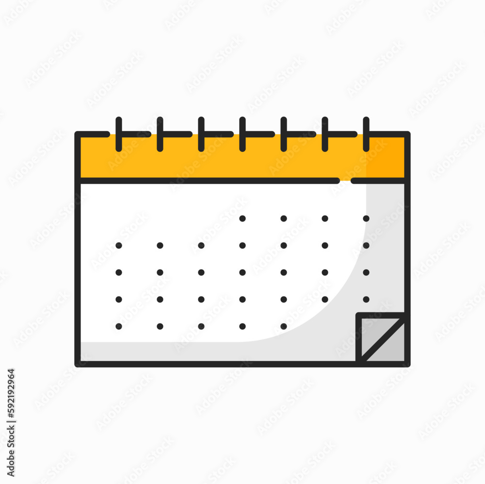 Poster Wall calendar page paper sheet with month schedule. Vector notepad doodle mockup, planning diary schedule agenda on spiral bind