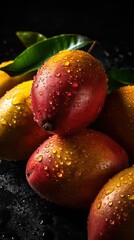 Fototapeta na wymiar Fresh bunch of Mango seamless background, adorned with glistening droplets of water