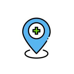 Medical institution location. Map pin with cross. Colorful medicine and health related icon