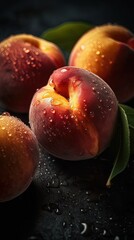 Fototapeta na wymiar Fresh bunch of Peach seamless background, adorned with glistening droplets of water
