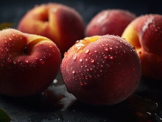 Fototapeta na wymiar Fresh bunch of peach seamless background, adorned with glistening droplets of water