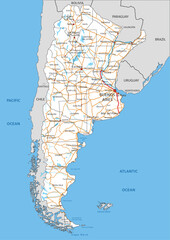 High detailed Argentina road map with labeling.