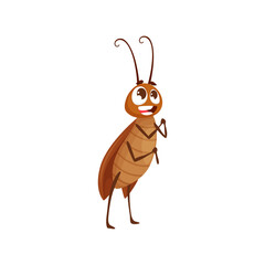 Cartoon cockroach character with big wet eye begging gesture. Isolated vector funny insect game or book kawaii personage