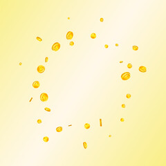 Korean won coins falling. Scattered gold WON