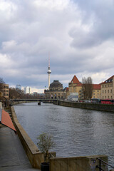 View of the Spree river towards Alexanderplatz in central Berlin