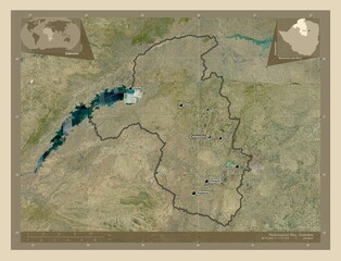 Mashonaland West, Zimbabwe. High-res satellite. Labelled points of cities
