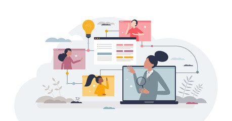 Adaptive learning and AI for children teaching materials tiny person concept, transparent background.Adapted content for success and quality of education process illustration.