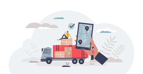 Reverse logistics as type of supply chain management tiny person concept, transparent background. Return package for recycling and company service for customer material reusage illustration.