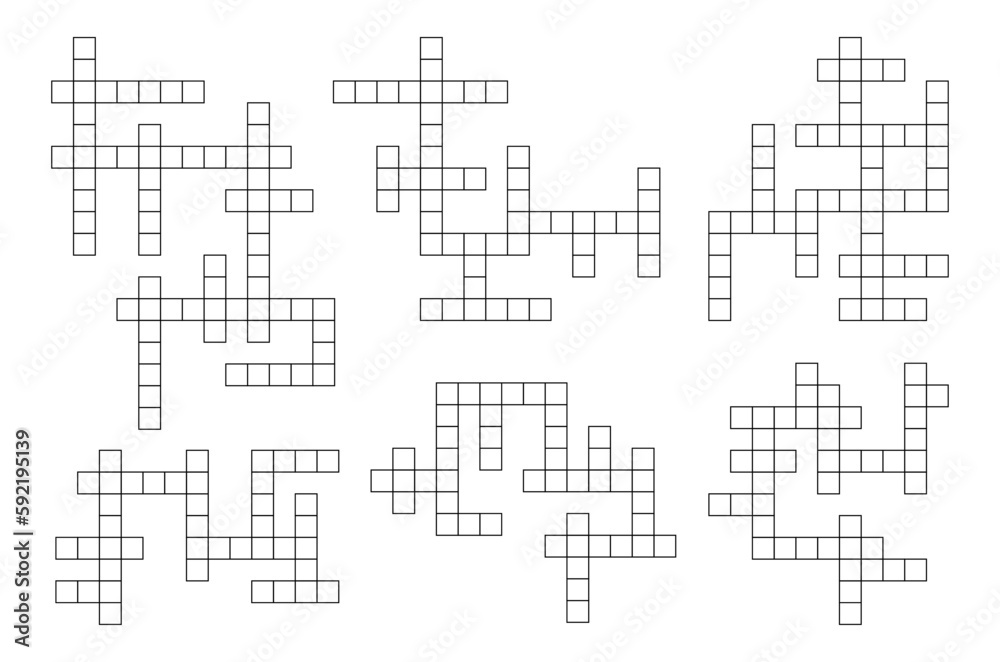 Aufkleber crossword quiz, find word riddle grids collection. vocabular game, text quiz or riddle vector grid t