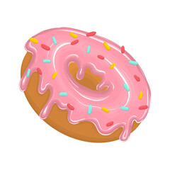 Donut, a sweet fried dough pastry with a glaze or icing and colorful sprinkles or toppings. Vector illustration