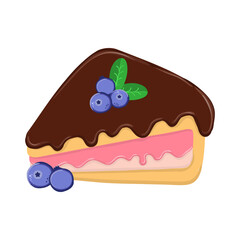 Slice of pie, a baked dessert typically made of pastry dough with a filling of blueberries or other fruits. Vector illustration