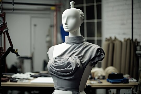 tailor, draping fabric over mannequin to create unique outfit, created with generative ai