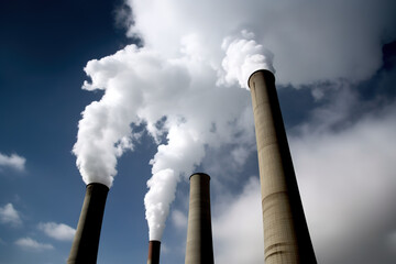 Factory chimneys expelling smoke. Concept of pollution and climate change. Generate by ai