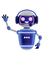 3d Chat bot robot say hi illustration on blue background Online assistance Chat GPT conversation Voice support service chat bot virtual online help customer support Minimal 3D rendering illustration