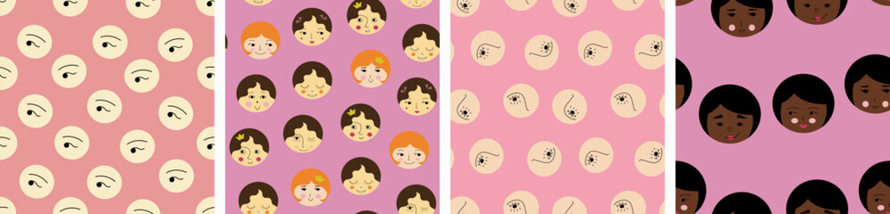 Feminine look, abstract personage, mascot design, funny face, cute icon
