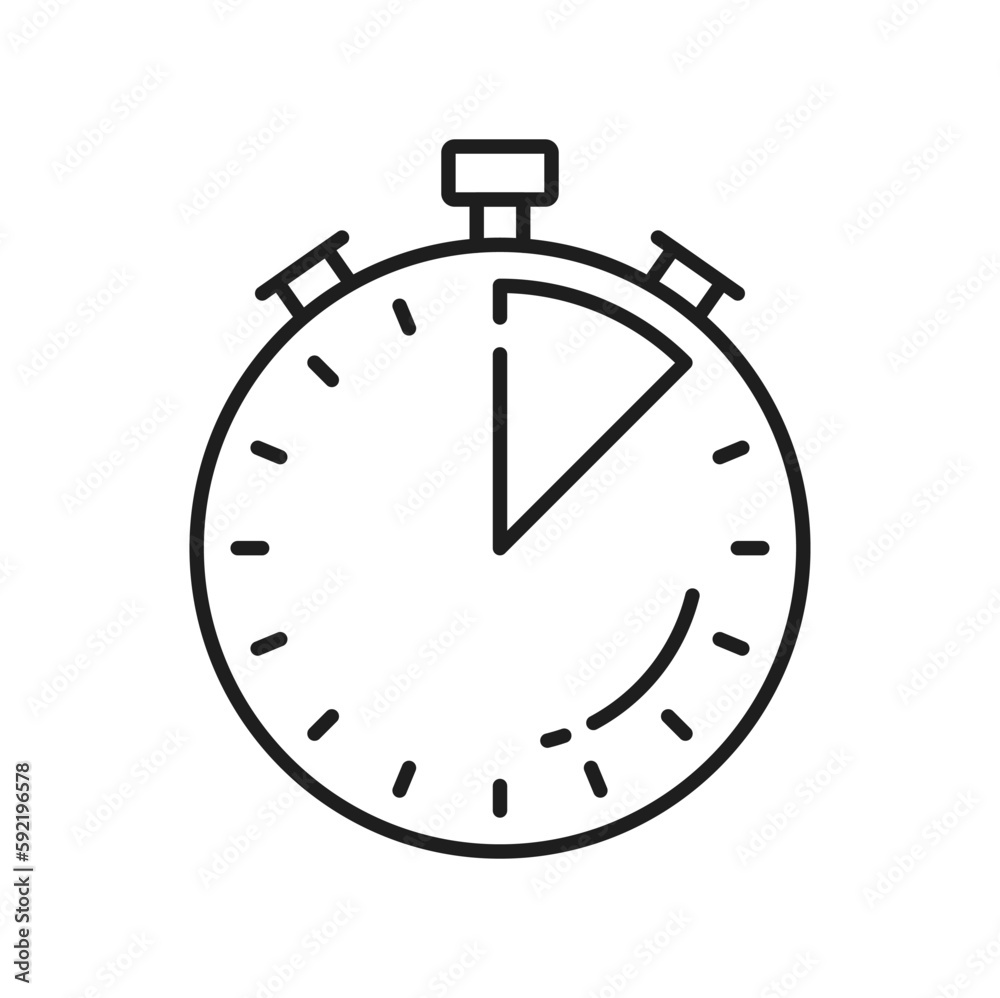 Poster Chronometer outline icon. Stopwatch clock timer. Vector time measuring instrument in fitness sport, business management and speed delivery sign