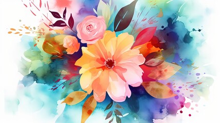 watercolor style illustration of flower bouquet background, Generative Ai