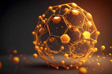 Fototapeta na wymiar Smart Network and Connection Concept. Orange, Futuristic Digital Style. 3D Render