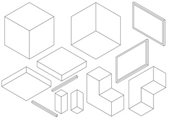 アイソメトリック　図形パーツイラストセット