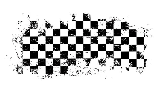 Grunge race flag of vector motocross and rally motor sport. Car, motorcycle or auto racing start and finish flag with monochrome checkered pattern, black and white squares, scratches and dirty spots