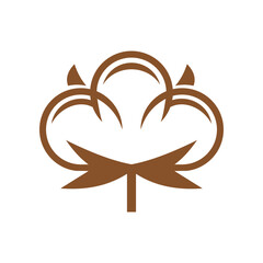 Cotton flower plant vector icon, organic natural fabric or textile symbol. Soft pure fiber flower or cotton blossom boll isolated brown sign for bio clothing or cellulose material label