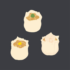 Set of shumai. Chinese food. Hand drawn watercolor vector illustration