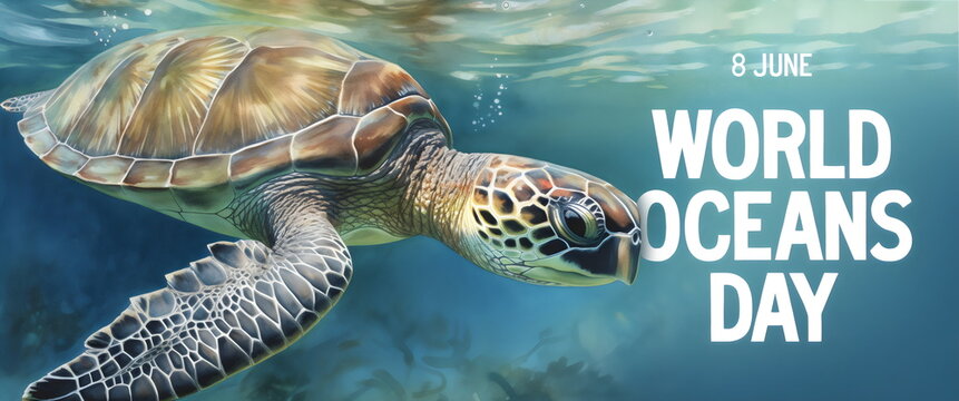 world oceans day turtle underwater illustration design, made with generative ai