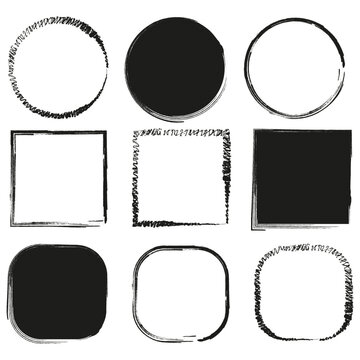 black circles squares brush. Round shape. Vector illustration.